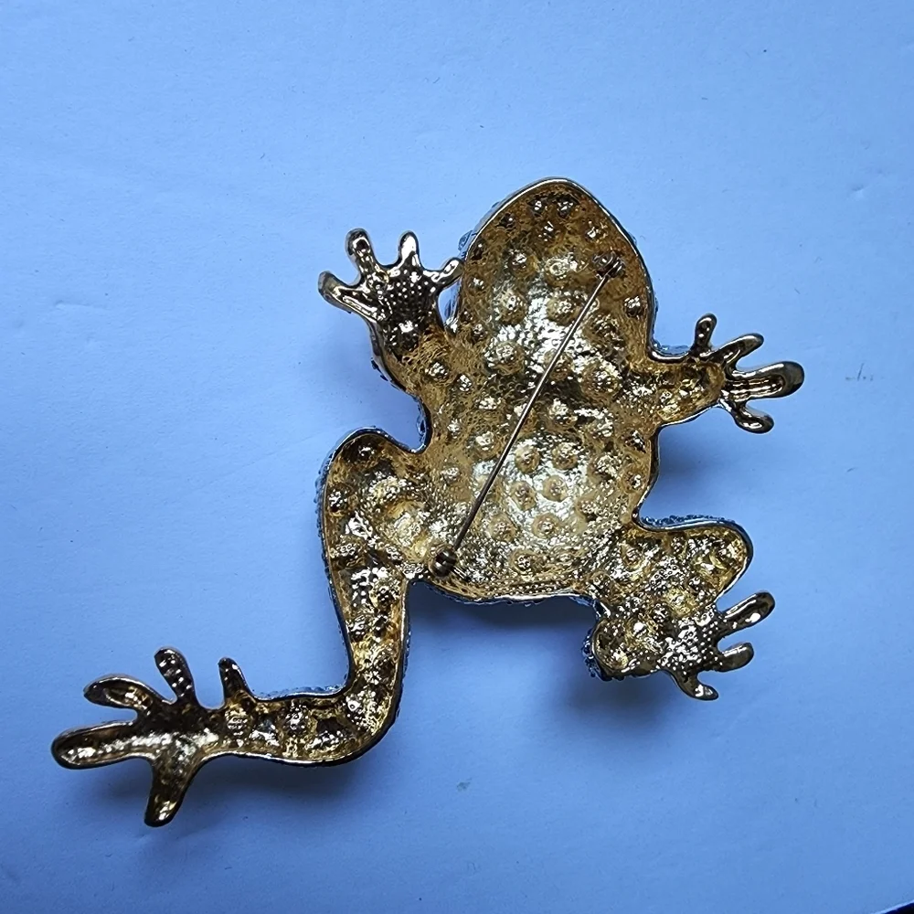 Large Statement Crystal Rhinestone Climbing Frog Brooch Pin